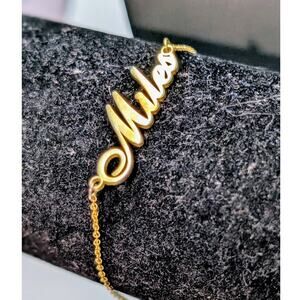 925 Sterling Vermeil 'Miles' Name Chain Link 8"-9.25" Bracelet